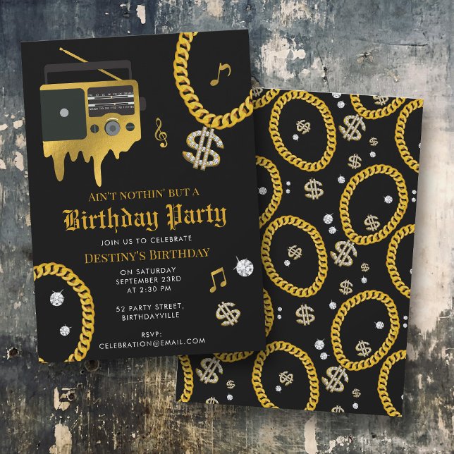 Hip Hop Gold Chain Radio 80's 90's Birthday Invitation (Hip Hop Gold Chain Radio 80's 90's Birthday Invitation)