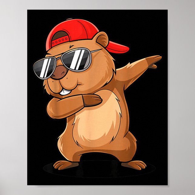 Hip Hop Groundhog Dabbing With Backwards Cap Groun Poster (Front)