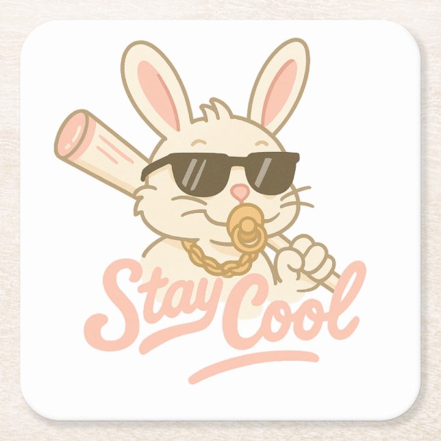  Hip Hop Hare Square Paper Coaster (Front)