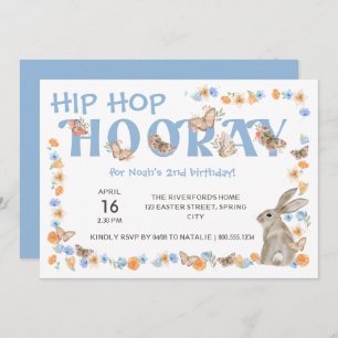Hip Hop Hooray Bunny and Butterfly Boy's Birthday Invitation