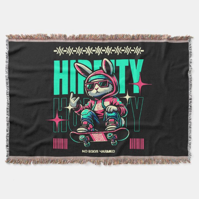 Hip-Hop Hoppity - Skater Bunny Easter Throw Blanket (Front)