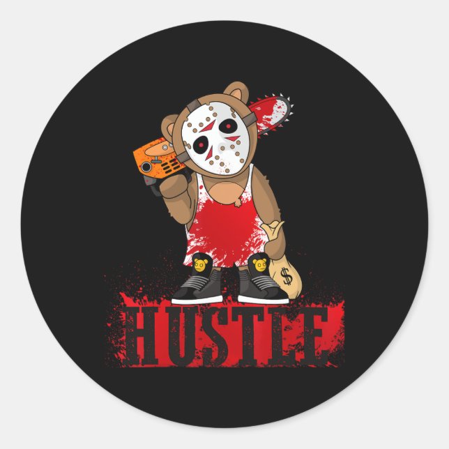 Hip Hop Lover Hockey Mask Teddy Bear Fun Entrepren Classic Round Sticker (Front)