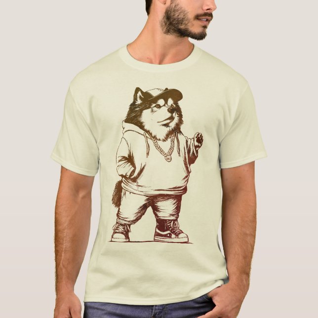 Hip-Hop Malamute Dog Streetwear Design T-Shirt (Front)