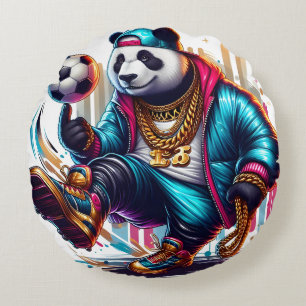Hip Hop Panda Soccer Football Summer Sports Round Cushion
