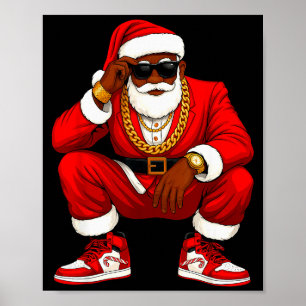 Hip Hop Santa African American Men Christmas Squad Poster