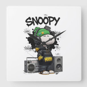 Hip-Hop Snoopy Urban Street Art Illustration Square Wall Clock