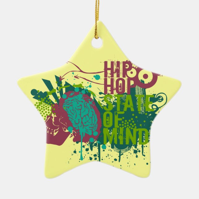 Hip Hop State of Mind Ceramic Tree Decoration (Front)