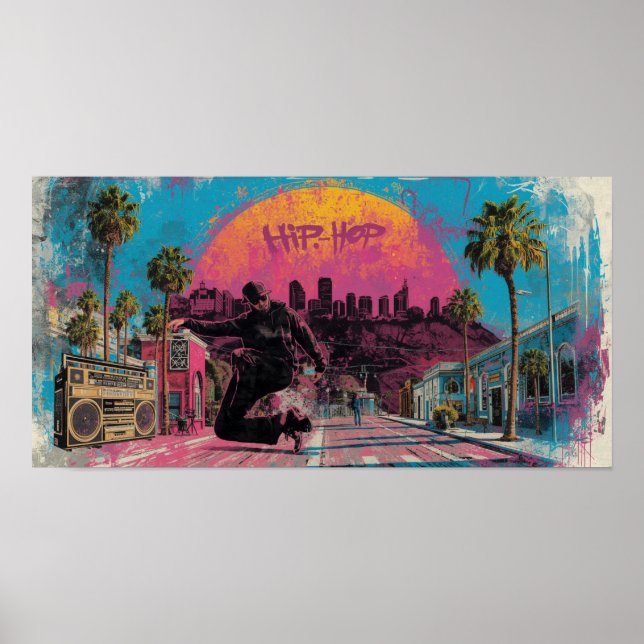 Hip-Hop Sunrise: Downtown LA Vibes Poster (Front)