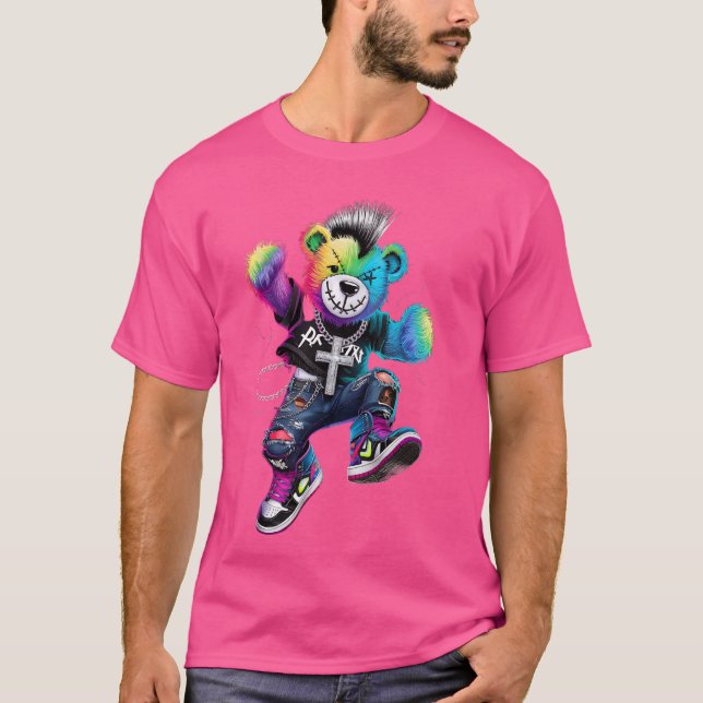 Hip-Hop Teddy-Bear Colourful TeddyBear Graphic T-Shirt (Front)