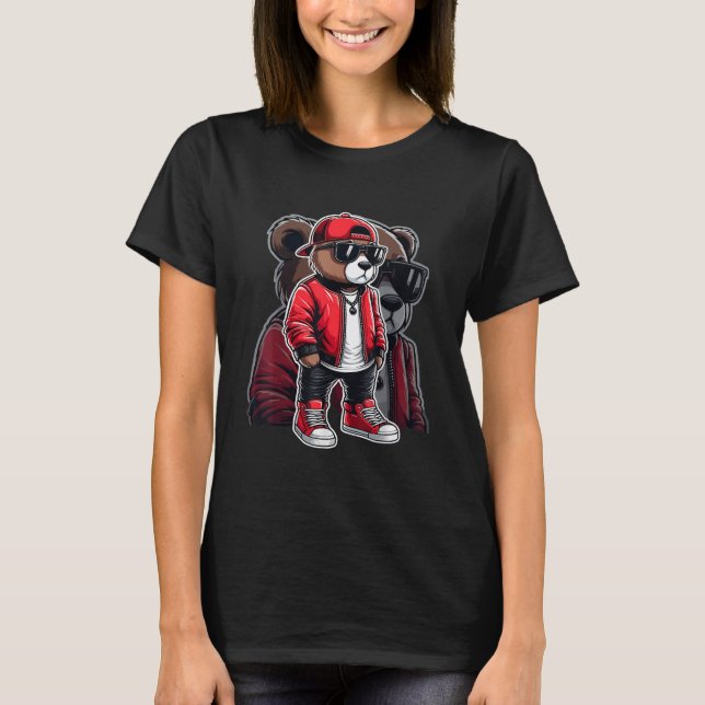 Hip Hop Teddy Bear With Sungles  T-Shirt (Front)