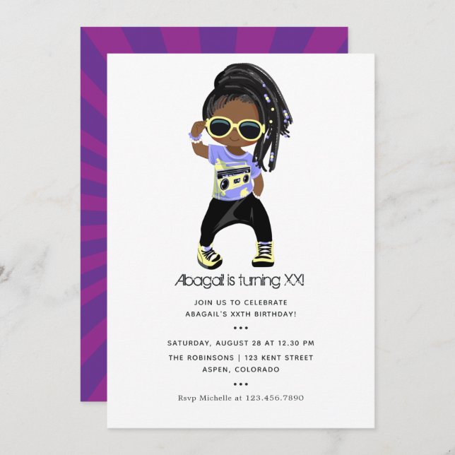 Hip Hop themed Girl Birthday Invitation (Front/Back)