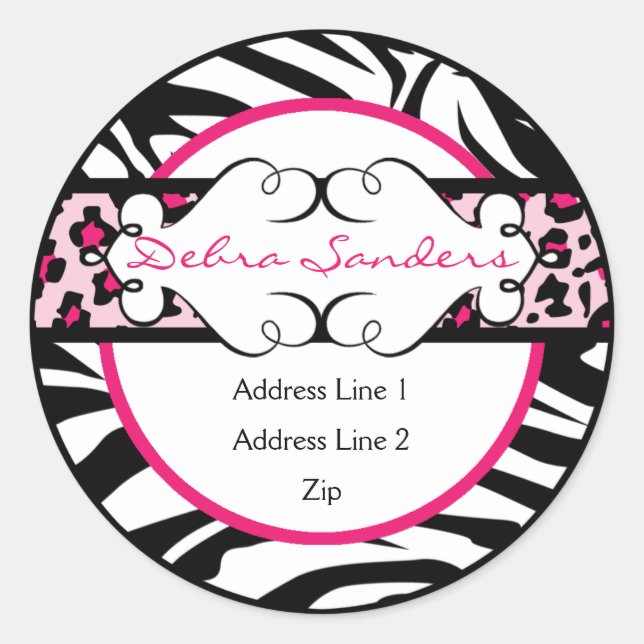 Hip Hot Pink and Black Animal Print Address Label (Front)