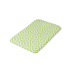 Hip Lime Green Ikat Diamond Squares Mosaic Pattern Bath Mat