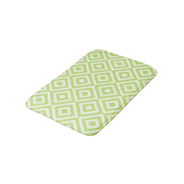 Hip Lime Green Ikat Diamond Squares Mosaic Pattern Bath Mat (Angled)