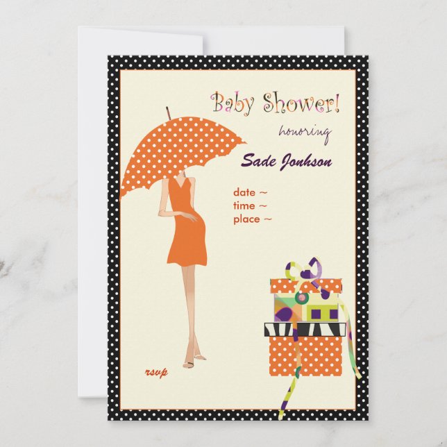 Hip Mama Baby Shower/ orange/ polka dots Invitation (Front)