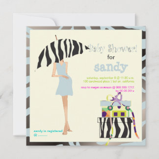 Hip mama, silver blue zebra baby shower invitation