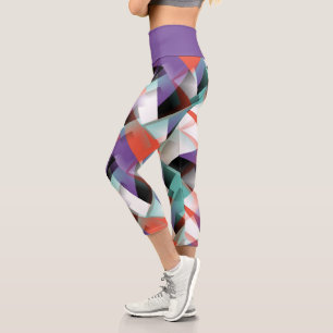 Hip Modern Abstract Geometric Mosaic Art Pattern Capri Leggings