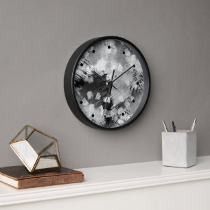 Hip Modern Black Grey White Abstract Geometric Art Clock