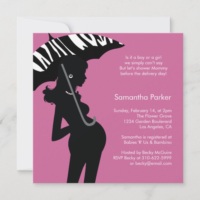 Hip Mum Umbrella Baby Shower Invitation Card (Front)