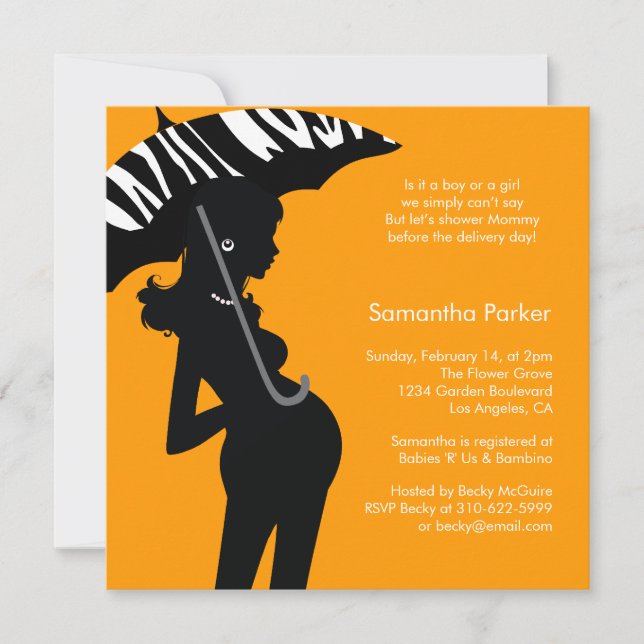 Hip Mum Umbrella Baby Shower Invitation Card (Front)
