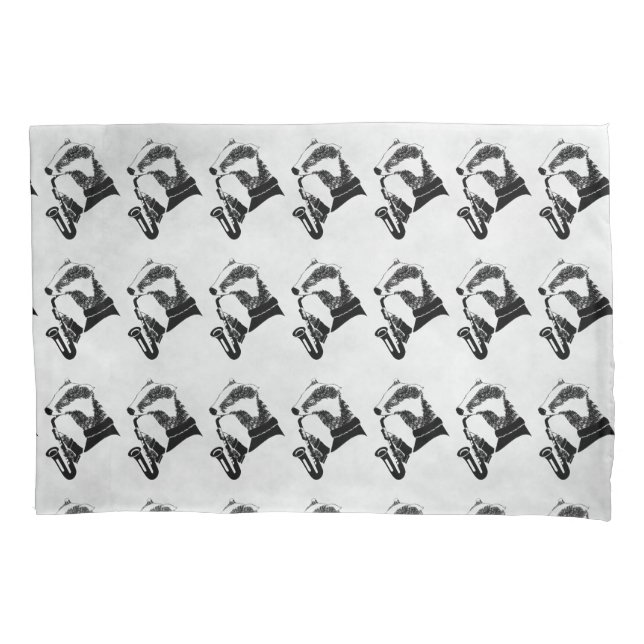 Hip Musician Badger Saxophone Customisable Pillowcase (Front)