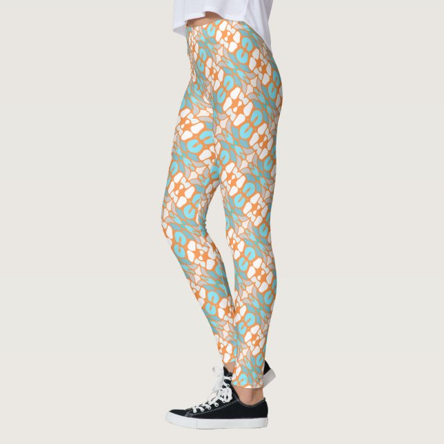 Hip Orange Yellow Turquoise Blue Oriental Art Leggings (Left)