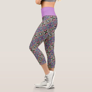 Hip Pastel Colours And Black Oriental Tribal Art Capri Leggings