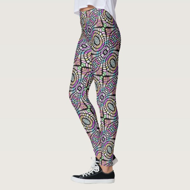 Hip Pastel Colours And Black Oriental Tribal Art Leggings (Left)