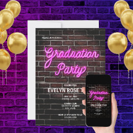Hip Pink Neon Sign Graduation Party Invitation