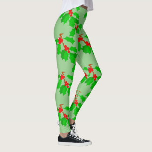 hip red green christmas mistle toe design fashion leggings