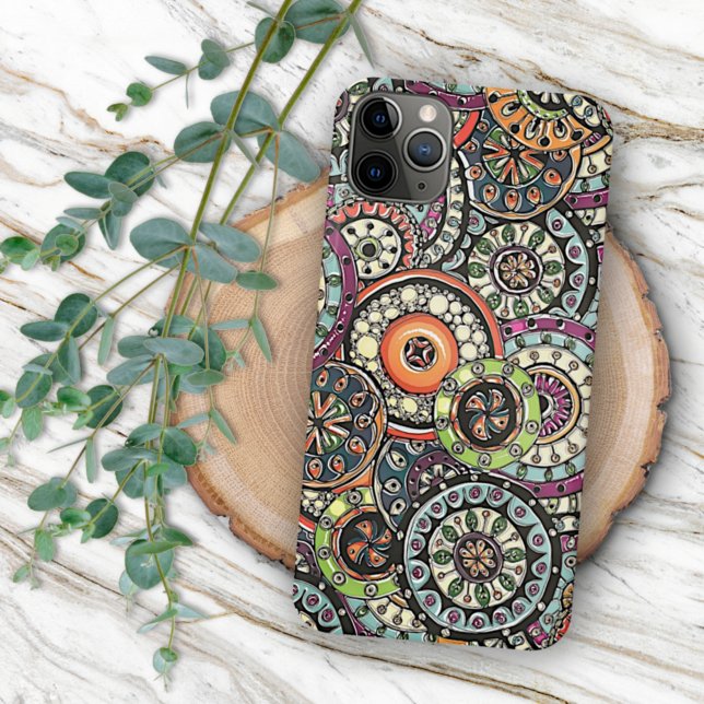 Hip Retro Chic Funky Floral Circles Art Pattern iPhone Case (Creator Uploaded)
