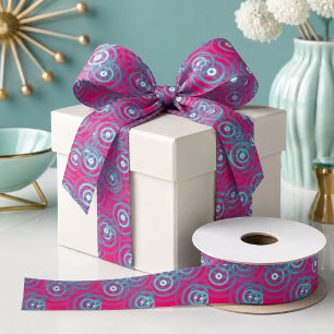 Hip retro mid century fuschia blue mod circles satin ribbon
