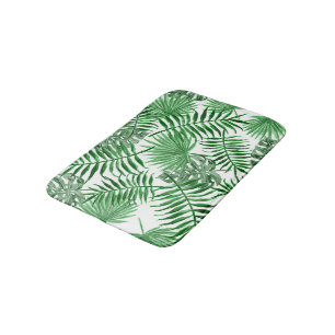 Hip Retro Tropical Green Palm Leafs Pattern Bath Mat