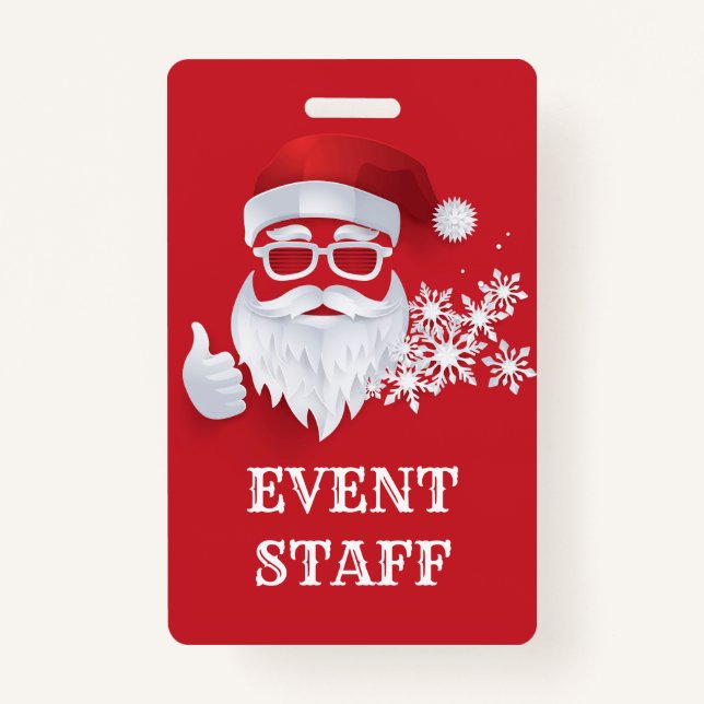 Hip Santa Claus Papercut Christmas Event Staff ID Badge (Front)