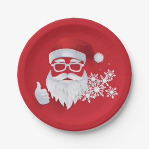 Hip Santa Claus Papercut on Red Christmas Paper Plate