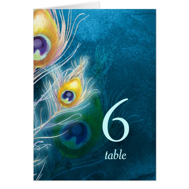 Hip Stylish Peacock Blue Wedding Table Numbers (Front)