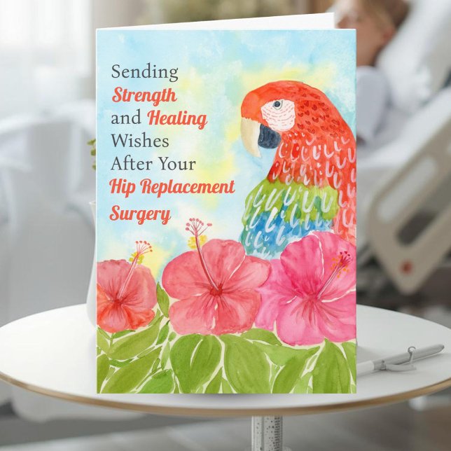 Hip Surgery Healing Scarlet Macaws, Hibiscus Card (Creator Uploaded)