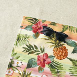 Hip Tropical Pineapple Fruit Floral Pattern Beach Towel