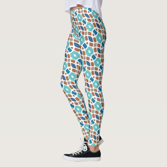 Hip Turquoise Green Blue Brown Oriental Tribal Art Leggings (Left)