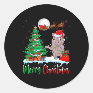 Hip Wearing Santa Hat Xmas Tree Merry Christmas Hi Classic Round Sticker