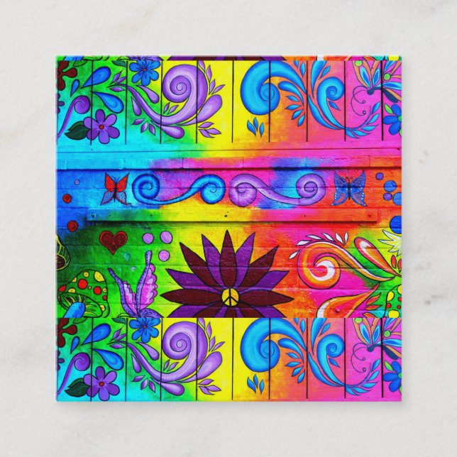 hip wild groovy 70's colours diagonal square business card (Front)