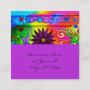hip wild groovy 70's colours horizontal square business card
