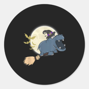 Hip Witch Hat Riding Broom Stick Zoo Animal Lover  Classic Round Sticker