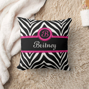 Hip Zebra Print and Lace Monogram Cushion