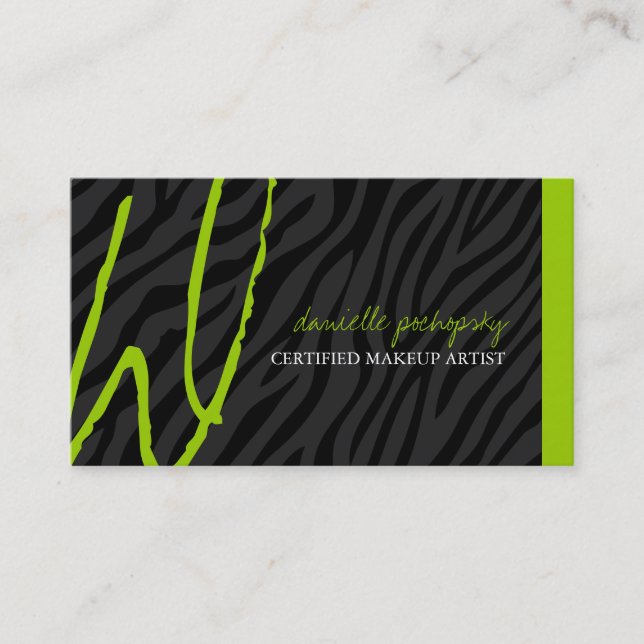 Hip Zebra Print Monogram Business Cards (Front)