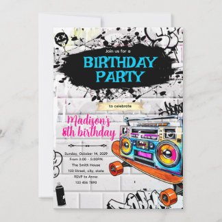 Hiphop 80s 90s birthday party Invitation