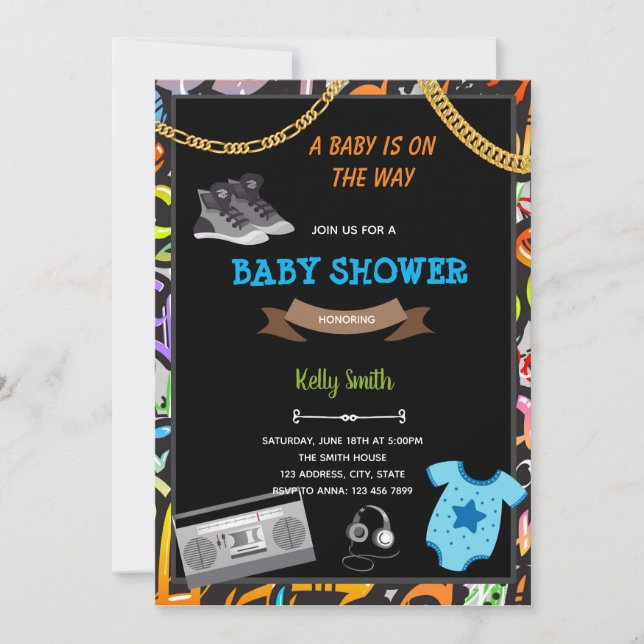 Hiphop baby shower card invitation (Front)