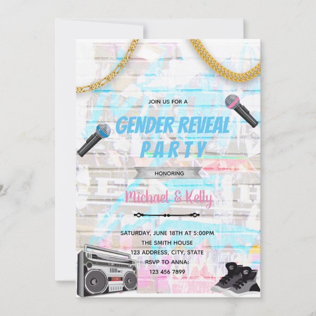 Hiphop gender reveal disco dance invitation (Front)