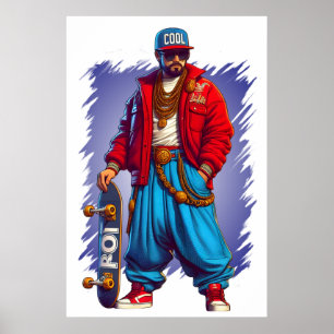 Hiphoper Guy with Skateboard Poster