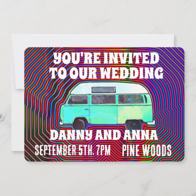 HIPPIE 1960'S VAN WEDDING INVITATIONS CUSTOM (Front)